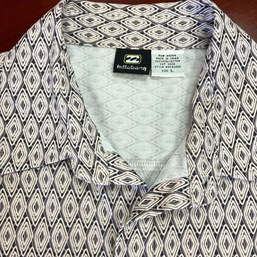 Billabong Abstract Diamond Print Short Sleeve Button Down Shirt sz L